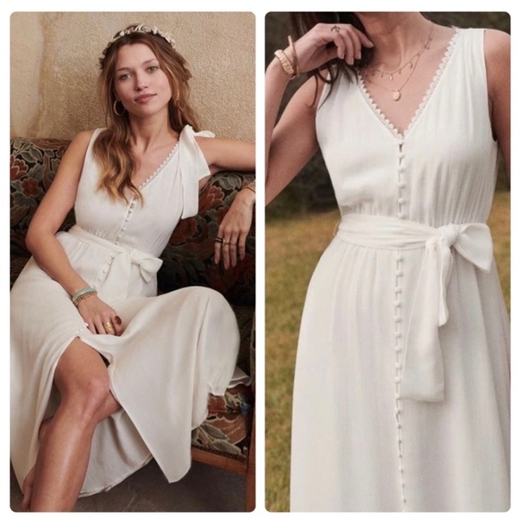 Sezane Dresses & Skirts - Sezane Aglae Dress Silk Ecru Cream Size 6 38